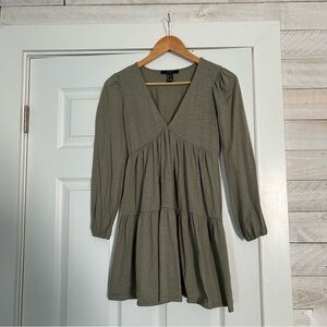 Olive Green V-Neck Women's Dress Forever 21 Mini dress Size Small Tiered